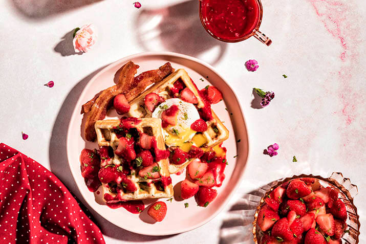 Pink Iced Strawberry Waffles