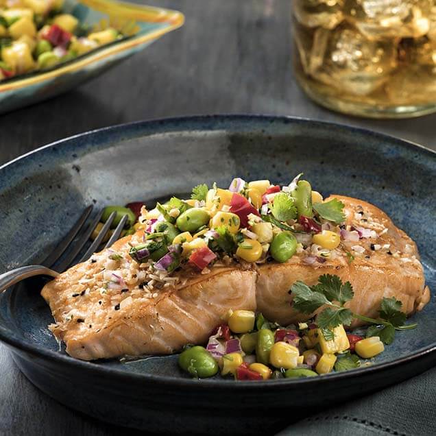 Edamame Mango Salsa on Salmon Recipe Simplot Foods