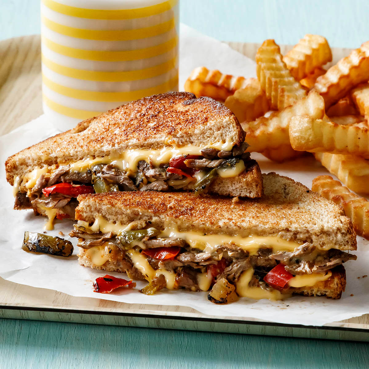 Philly Grilled Cheese with Crinkle Cut Fries Recipe