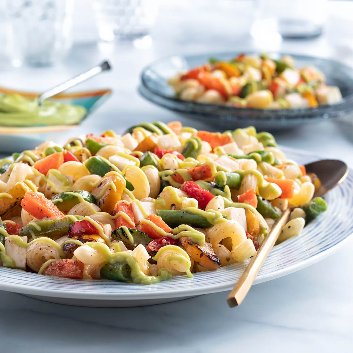 Mediterranean Pasta Salad with Avocado Dressing Recipe