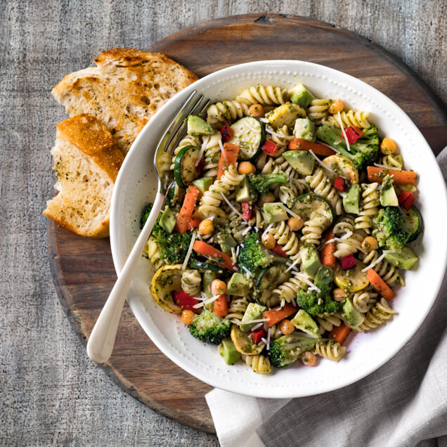 Pasta avocado chickpea salad recipe