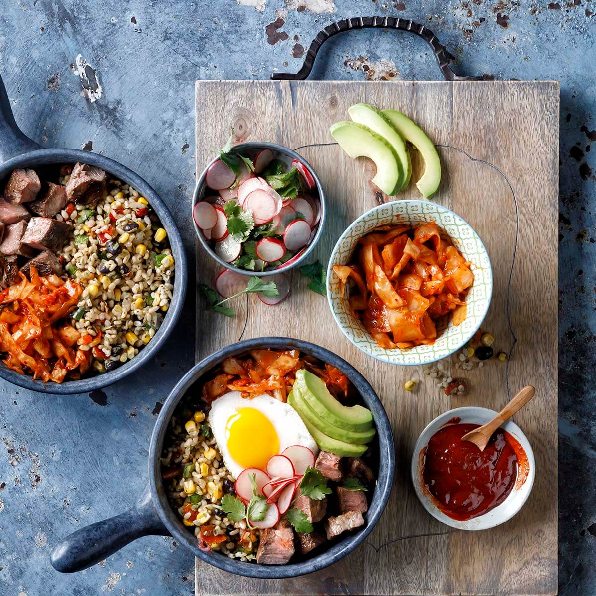 Carne Asada Bibimbap with Fiesta Rice Gojuchang Salsa and Fried Egg Recipe