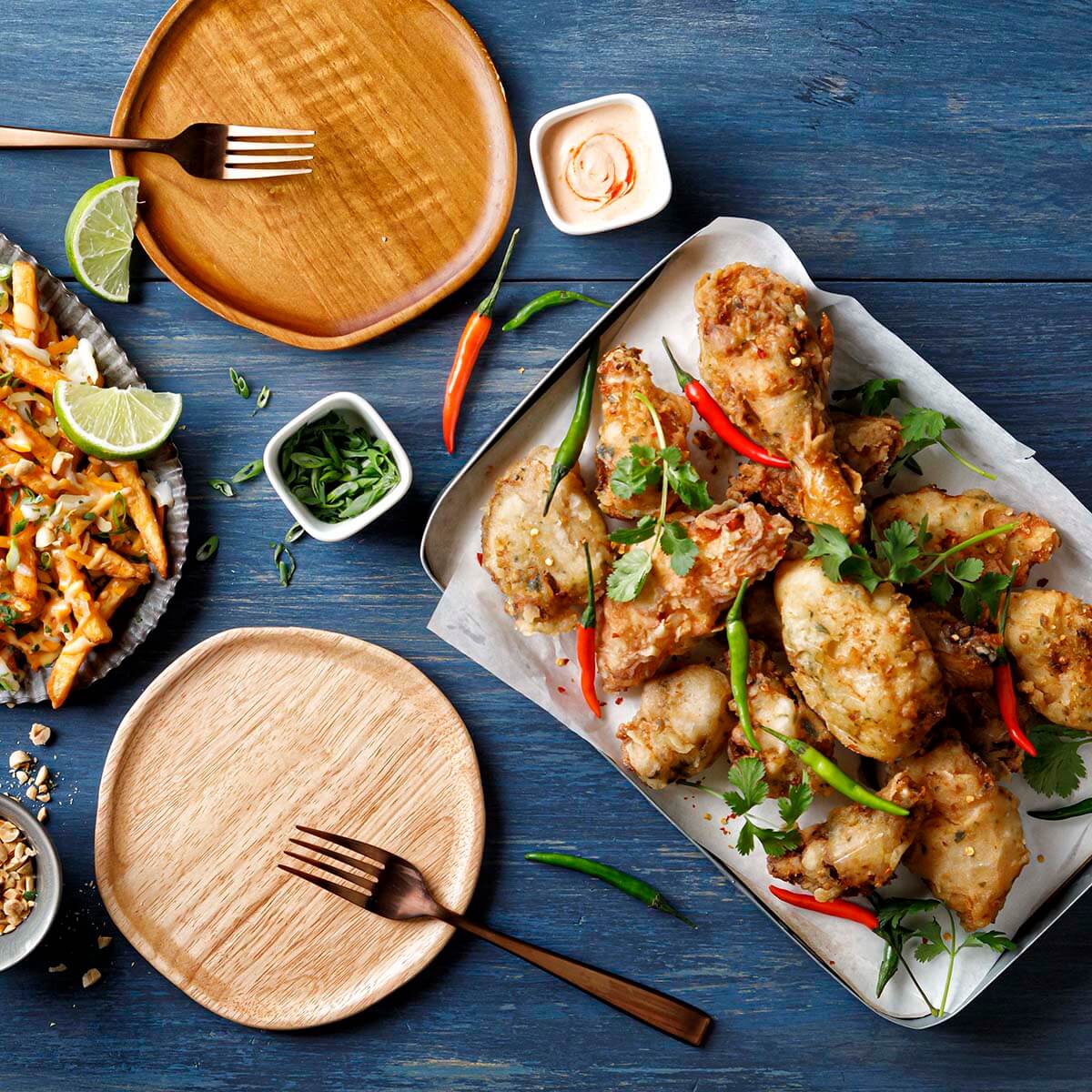 Thai Style Fried Chicken with Thai Street Cart Style Fries Recipe