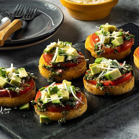 Polenta Appetizer with Avocado and Pesto Recipe Simplot Foods