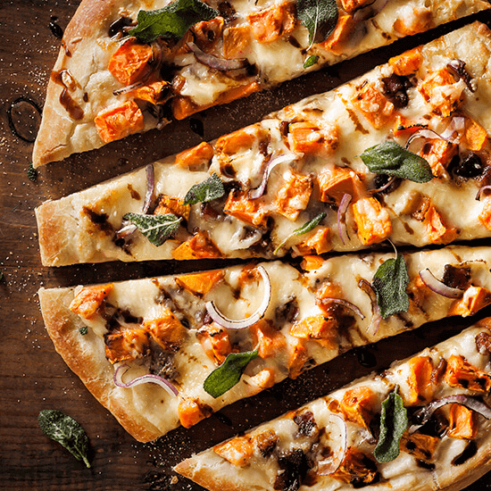 Sweet Potato Bacon Alfredo Pizza