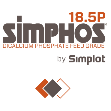 Graphic of two-color Simphos 18.5 feed grade dicalcium phosphate logo.