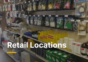 Picture of retail store shelves stocked with animal care products at a Simplot Western's Stockmen's location.