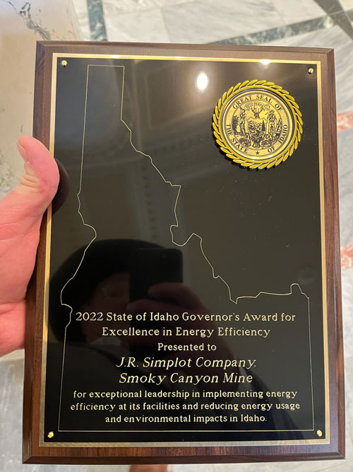 2022 Idaho Governor's Award - Smoky Canyon Award Plaque