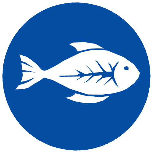 Sustainability Icon with blue background and white fish outline