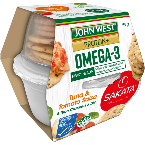 John West Protein+ Omega3 Tuna & Tomato Salsa Dip with Rice Crackers