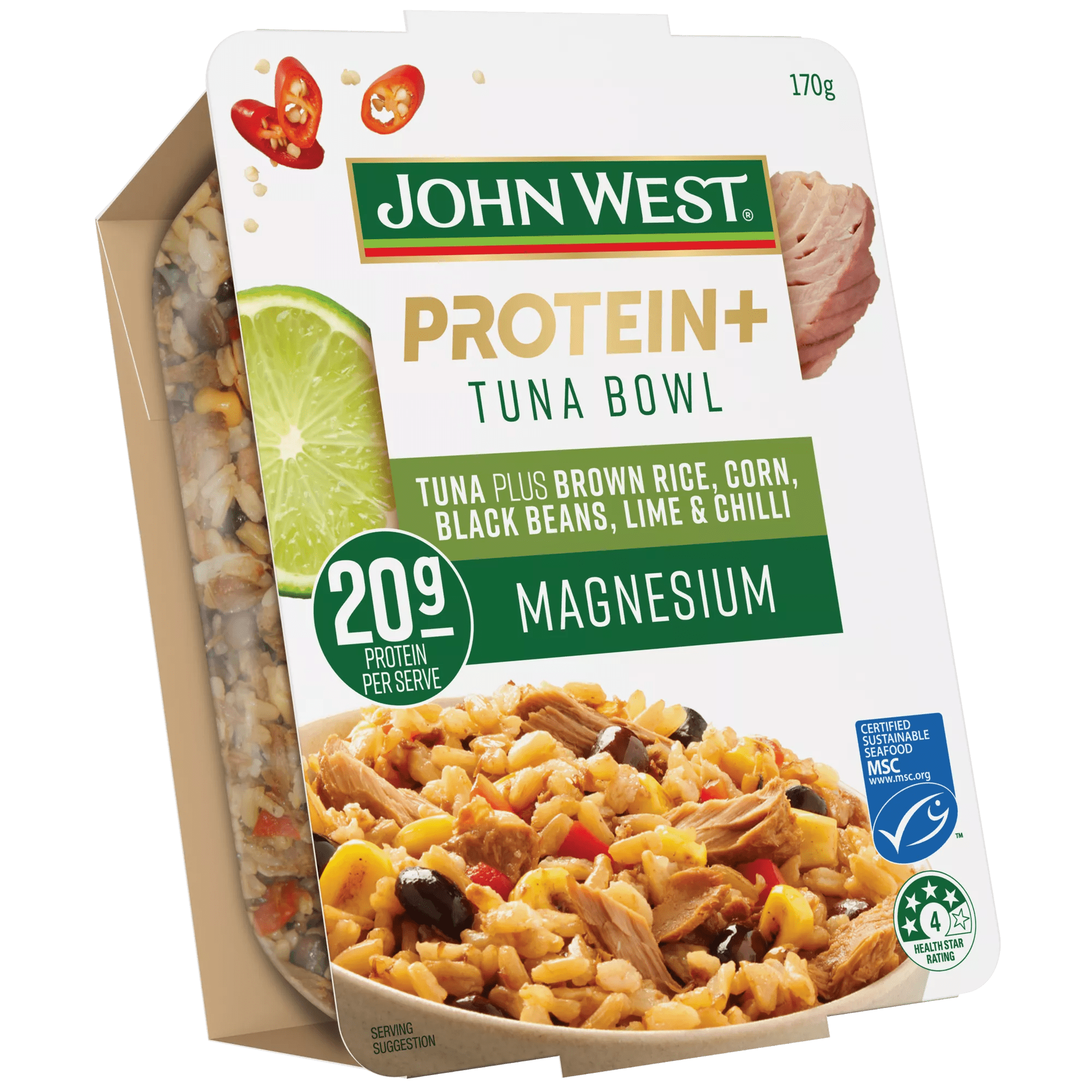 JW Protein+ Magnesium Tuna Brown Rice, Chargrilled Corn, Black Beans, Lime & Chilli 170g