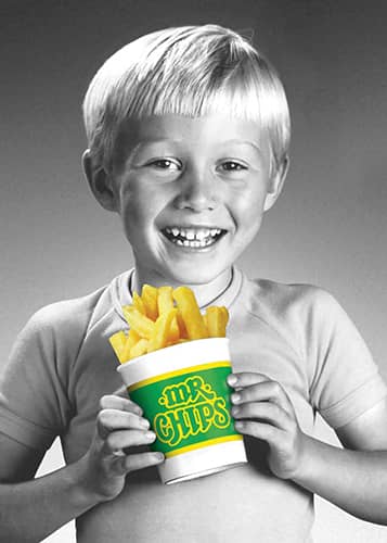 Mr Chips photo with kid and fries