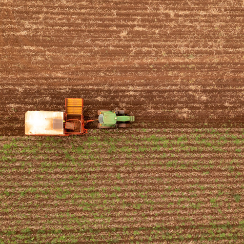 Top down view of a Farm Tractor in a Field